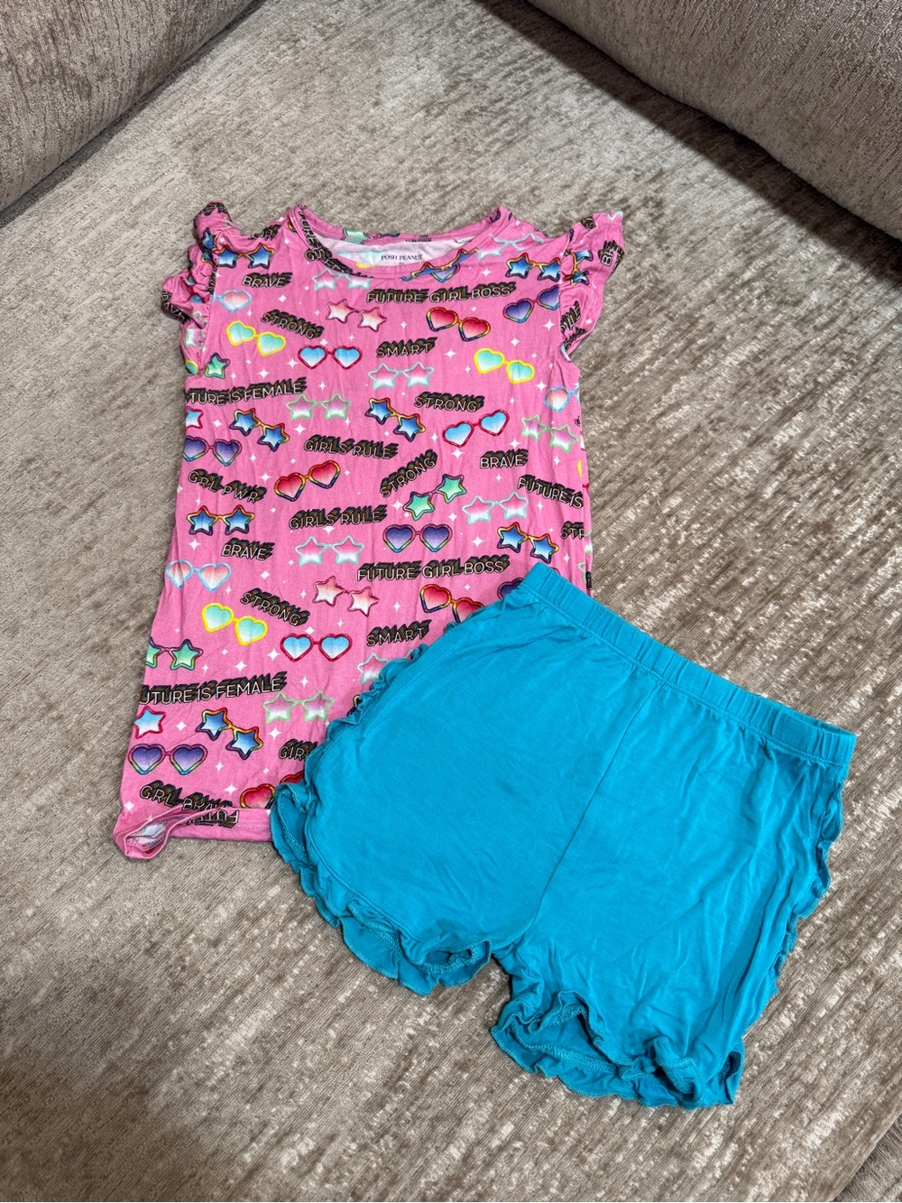 EUC Posh Peanut Girl Power 2 Piece Shorts & Top set sz 8